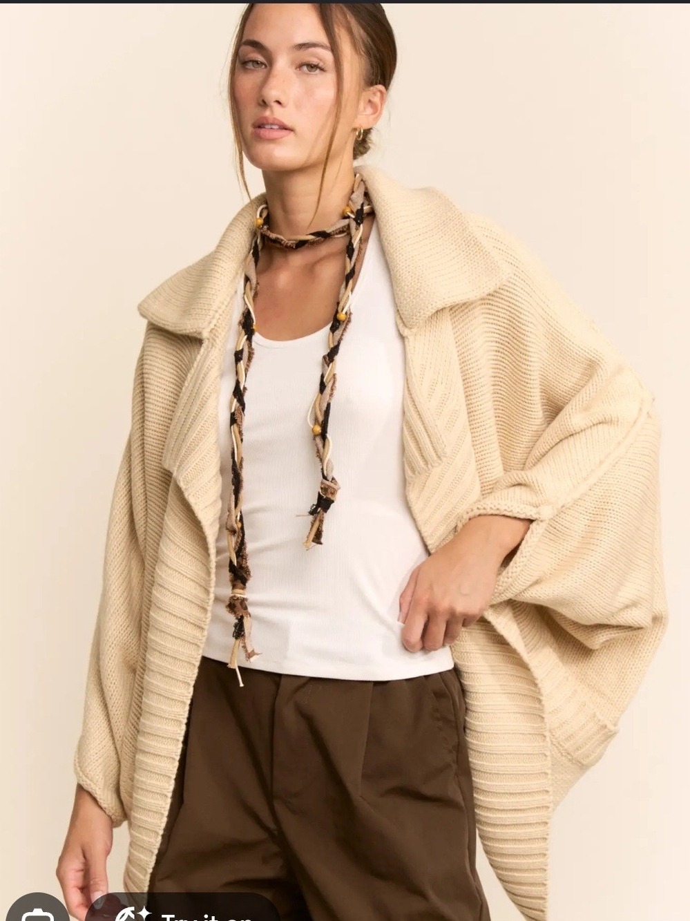 Lush Cream Open-Front Draped Knit Cardigan Size Medium